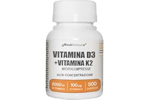 HERBAMOUR VITAMINA D3 K2 (Dura 1 anno e 4 mesi) 500 Micro-Compresse Alto Dosaggio e Assorbimento I Vitamina D3 Da 50 µg Da 2.000 U.I. + Vitamina K2 Da 100 µg | Senza Glutine, Lattosio, Zuccheri e Soia