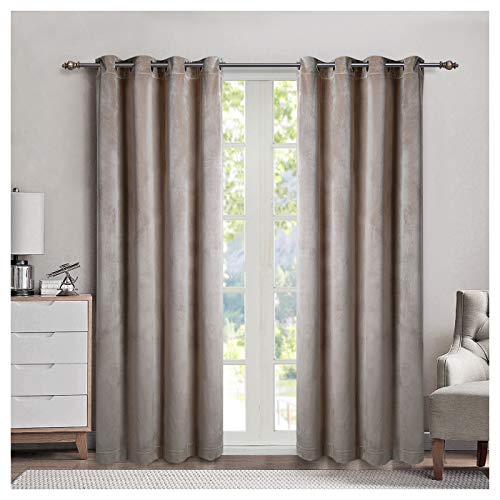 Singinglory Taupe Velvet Eyelet Curtains 2 Panels with 2 Tiebacks, Thermal Insulated Lined Velour Wi Singinglory Taupe Velvet Eyelet Curtains 2 Panels with 2 Tiebacks, Thermal Insulated Lined Velour Wi