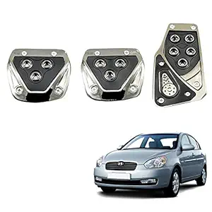 Allure Auto 3 Pcs Sports Anti-Skid Car Pedals (Manual Shift) kit Pad Covers Set (Black) for Hyundai Verna Old