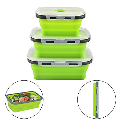 OldPAPA Silicone Food Storage Containers with Lids - 3 Pack Set 1250 ml Collapsible Meal Prep Lunch Containers Bento Boxes - Microwave, Freezer and Dishwasher Safe