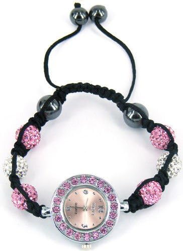 Prince London Shamballa style bracelet watch with sparkling clay crystal disco balls Silwer Pink