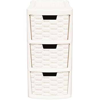 Crazygadget Rattan Style Plastic Small 3 Drawer Tower Storage