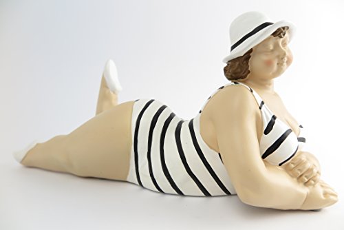 Dekofigur Mollige Frau LIEGEND schwarz weiß Badeanzug Retro Art Frauenfigur Dicke Badepuppe Figur Akt Baddeko Badezimmer Deko