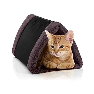 KOZI PET Cat Tunnel 2 in 1 Luna, cat cave Made & Microfiber Velor, Washable cat mat, Double-Sided, Pet Sleeping Place (Adult Cat, Black)