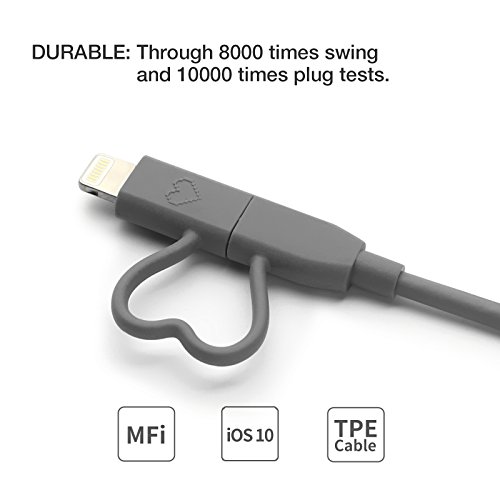 [Apple MFI Zertifiziert] GGMM 2in1 USB Lightning & Micro USB Kabel Verbindungskabel von Micro USB und Lightning Anschluss auf USB, 1M Apple Lightning Ladekabel für iPhone, iPad & iPod Rot, Android Geräte, Power Bank usw. (Grau) - 3