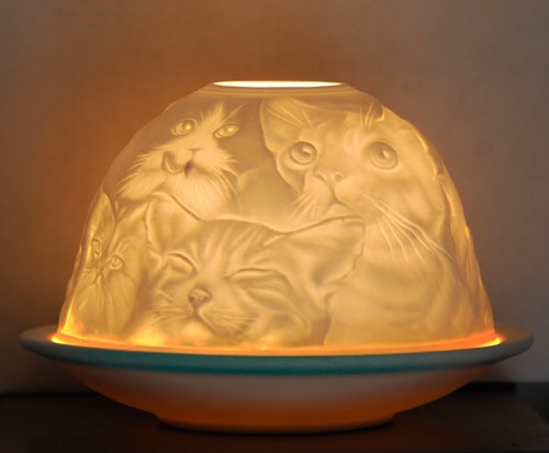 Katzen Stubentiger Windlicht Katze Teelichthalter Porzellan Duft-Teelicht Organzabeutel - 3