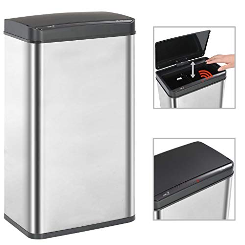 vidaXL Poubelle à Capteur Automatique Argenté et Noir 70L Déchet Maison Bureau