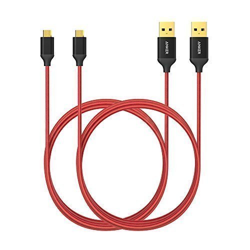  Pack de 2  C  bles Micro USB de 180 cm en Nylon tress   Anker Anti-emm  lement  avec connecteurs plaqu   Or  pour t  l  phones Android