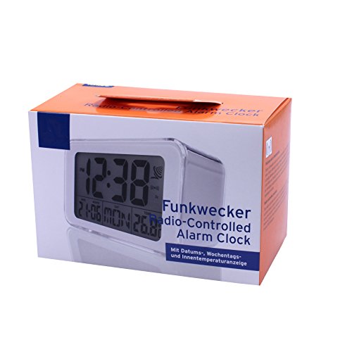 Funkwecker LCD Display Snooze-Funktion Uhr Temperaturanzeige Wecker Funk Funkuhr weiß