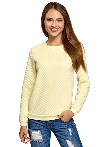 oodji Ultra Mujer Suéter Recto de Tejido Texturizado, Amarillo, ES 36 / XS