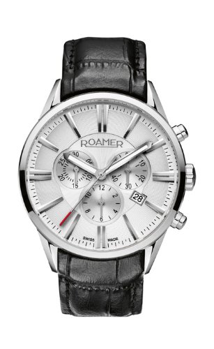 Roamer Superior Men's Quartz Watch with Silver Dial Chronograph Display and Black Leather Strap