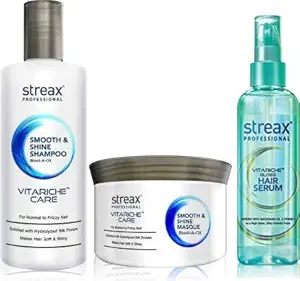 Streax Smooth & Shine Shampoo 300 ml + Masque200g + Streax Vitariche Gloss Serum100ml(3 Items in the set)