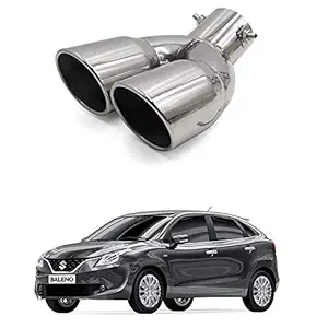 Oshotto Stainless Steel SS-011 Car Exhaust Dual/Double Pipe Muffler Silencer Cover Compatible with Maruti Suzuki Baleno (Chrome)