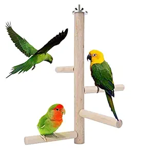 Filhome Bird Perch Stand Toy, Natural Wood Parrot Perch Bird Cage Branch Perch Accessories for Parakeets Cockatiels Conures Macaws Finches Love Birds