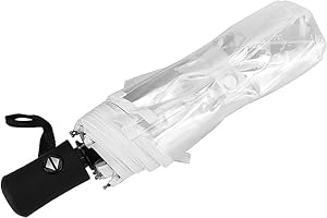 OKJHFD Ombrello Trasparente, Ombrello da Pioggia Pieghevole a Tre Pieghe Automatico Trasparente alla Moda Portatile, per Ombrelli Pieghevoli Compatti da Esterno per Uomo e Donna Viaggio Campeggio