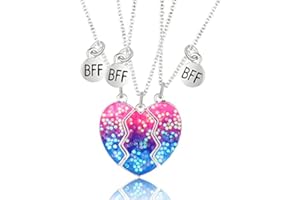 MenYiYDS 3 Pcs BFF Necklaces Best Friends Friendship Chain Necklace Birthday Gifts Chain Pendant Gifts for Girls (Pink and Blue)