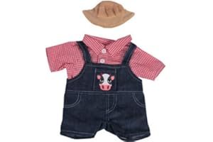 CUDDLES AND FRIENDS AOLIGEI Teddy Bear Clothes - Farmer Outfit with Red Gingham Shirt, Denim Dungarees, Brown Farmers Hat - 16 Inch (40cm) Teddies & Build a Bear