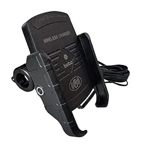 BOBO BM6 Jaw-Grip Waterproof Bike / Motorcycle / Scooter Mobile Phone Holder Mount with Fast 15W Wireless Charger, Ideal for Maps and GPS Navigation (Black)