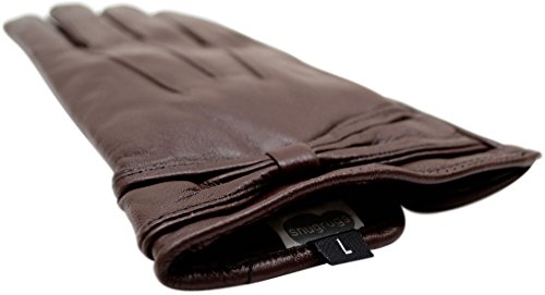 Ladies Butter Soft Premium Brown Leather Glove with Bow, 3 Point Stitch Design & Warm Fleece Lining - Medium (7