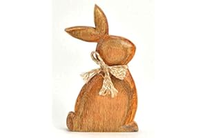 TEMPELWELT® Figurka dekoracyjna zajączek wielkanocny siedzący 20 cm – drewno mango lite naturalne brązowe – drewniany zajączek drewniany stojak do dekoracji wielkanocnych wiosna Wielkanoc