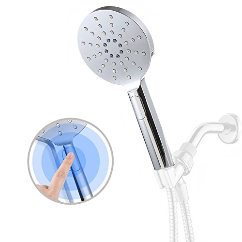DSIKER® Wellness wasserspar Duschkopf, 3 verschiedenen Strahlfunktionen,Push-Control-Flow Control-Taste für einfache Einhandbedienung Wellnessbrause, Brausekopf, Brause, showerhead,Rainshower Regendusche Duschbrause Handbrause,3 Strahlarten,chrom - 2