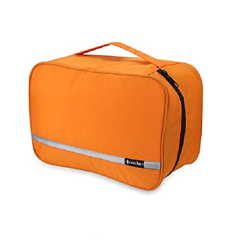 Jiemei, trousse da viaggio impermeabile, per uomini e donne, con 4 scomparti, pieghevole, dimensioni compatte, confezione da 2 grucce portatili Size L- Orange Color L