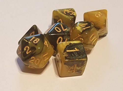 Polyhedral 7-Die Critical Role Dice Set - Dragon's Eye - Sulfur Black &amp; Yellow with Gold Numbers