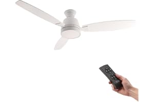 M Ledme - Ventilateur de plafond avec lumière Led White Bass, télécommande, moteur DC 31W+Lumière Led 18W, 6 vitesses, Silencieux, 3 Pales MDF, 132 cm, fonction été-hiver, minuterie