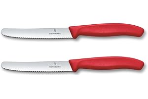 Victorinox Swiss Classic, Frühstücksmesser, Brötchenmesser Set 2teilig, Scharfe Klinge, Wellenschliff, 11 cm, Rostfreier Stahl, Rot