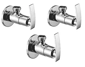 Oleanna Odeac_set3 Desire Brass Quarter Turn Fittings Angle Cock With Wall Flange (Silver, Chrome Finish, Pack of 3)