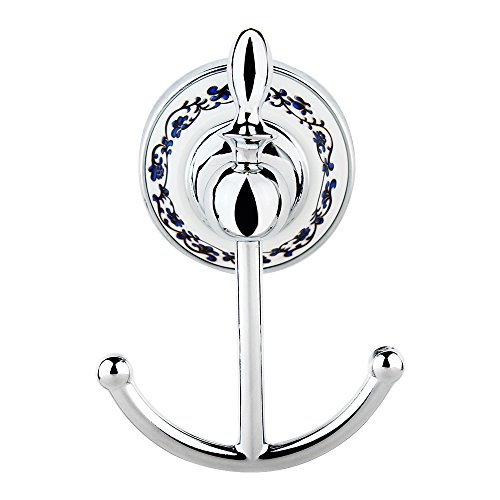 MUMENG Moderne Silber Kleidung Handtuchhaken Haken aus Wand montierten Befestigung bohren wasserdichte Haken Mantel / Robe Haken Bad-Accessoires Kleiderhaken Eedelstahl Garderobenhaken Wandhaken Metall-Keramik-Haken (Kontinentale blauweißen Mantelhaken) - 4