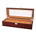 Produktbild Uhrenbox Holz für 5 Slots Uhrengehäuse Schmuck Display Aufbewahrungsboxen mit Glas Top und Removal Storage Kissen Braun (Brown)