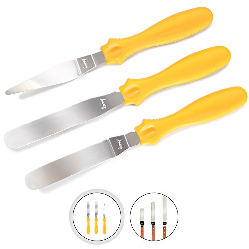 Amazy Edelstahl Streichpalette (3 tlg.) - Hochwertige Winkelpalette im 3er Set für gleichmäßige Überzüge und Glasuren von Kuchen, Torten und Cupcakes (12 cm)