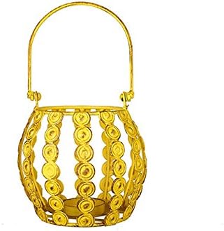 xiuxiandianju Creative Wrought Iron Portable Candle Holder Handmade American Village for Home Decoration, Large , yellow