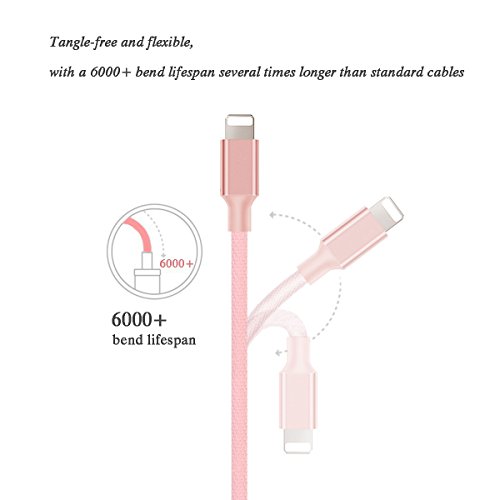 Quntis® 1,2,3m iPhone Ladekabel mit Doppeltem umflochtenem verwicklungssicherem Denim Jeans USB Stecker Datenkabel Aluminum Anschluss Lighting USB Kabel Hohe Qualität Super Robust für iOS10 iPhone 7 7 Plus 7 Pro SE 6s Plus 6 5 5s 5c iPad 4 iPad Mini iPad Air iPod Touch & Nano, Pink - 3
