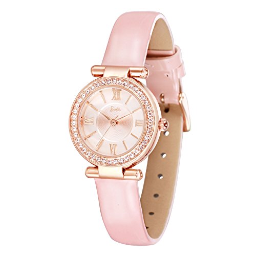 Barbie Ostern Mädchen Uhr Leder Armband Kupfer Armbanduhr Quarz Analog Uhr (schwarz) (rosa2)