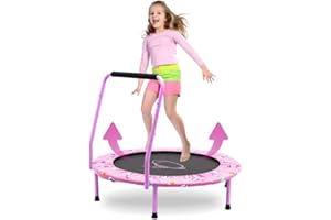 NUKDEY Trampoline for Kids 38" Mini Noise-Free Trampoline Foldable Toddler Trampolines with Adjustable Foam Handle and Safety Padded Cover Indoor & Outdoor Rebounder Trampolines for Kids Play and Exercise