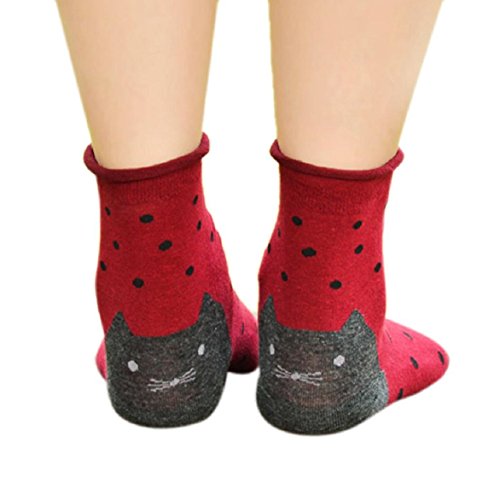 Malloom® 3D Animals Striped Cartoon Socks Women Cat Footprints Cotton Socks Floor (Red)