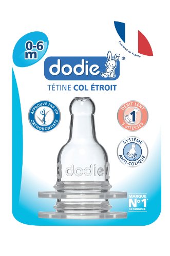 Dodie 6553125 Narrow Neck Bottle Teats 2-Pack 0-6 Months Transparent