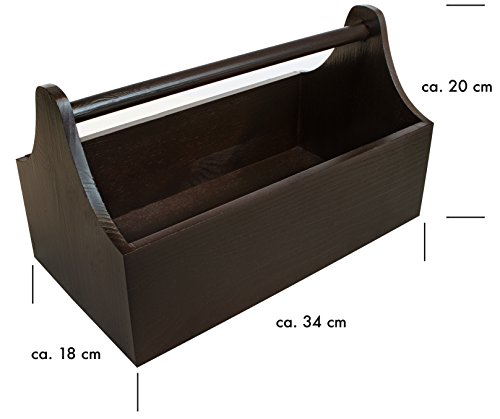 Werkzeugkasten aus Holz mit Tragegriff – Kiefer Braun Lackiert – ca. 34 x 20 x 18 cm – Venkon ® - 2