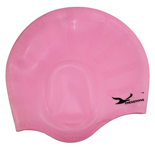 Dianoo prima impermeable orejeras silicona gorra de baño para los hombres y mujer para mantener el cabello seco con bonito diseño altamente elástico & durabilidad para abreviar, pelo mediano y largo - Rosado