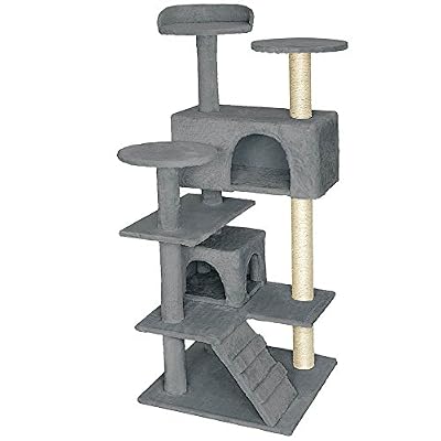 TecTake Arbre á chat Griffoir Grattoir avec 2 grottes 132cm gris
