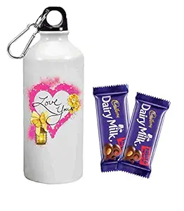 Loops n knots  Rakhi Gift for Girl / Sister / Kids Combo Pack ,Pink Heart Printed Sipper Bottle 600 ml & Chocolates / Rakshabandhan /Birthday Gift for Girls Kids