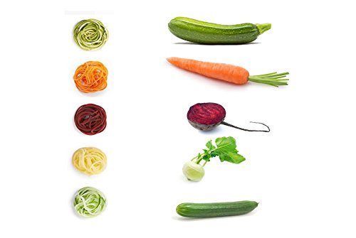 Spiralschneider von simple life™ mit Rezeptsammlung – der Gemüseschneider als Küchenhelfer für Gemüsespaghetti, Zucchini, Gurken, Karotten, Rettiche und Süßkartofeln – mit Edelstahl-Klinge als Julienne Schneider - 4