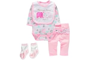 Scnbom Reborn Baby Dolls Clothes for 17-22 inch newborn babies Girl Outfits Accesories (Light pink elephant 3pcs Set)