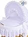 **BRAND NEW LUXURY NATURAL WICKER CRIB / MOSES BASKET / BASSINET WITH HOOD, SOLID WOODEN BASE, WHITE WITH LACE BEDDING SET + BRITISH MADE MATTRESS