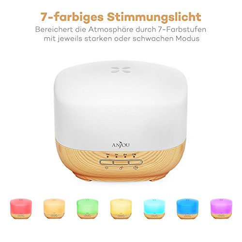 Aroma Diffusor Anjou 500ml Luftbefeuchter ätherisches Öl Diffusor Duftzerstäuber für Aromatherapie, einstellbarer Nebelausstoß, 7 Farbstufen, Niedrigwasserschutz - 5