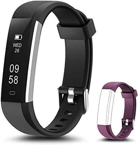 Fitness Tracker, Moson Waterproof Activity Tracker with Pedometer Step Counter Sleep Monitor Calorie Counter Smart Watch for Android and iOS Smartphones (Black+Purple Band)
