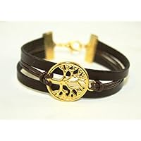 Lebensbaum Freundschafts Lederarmband braun/gold, 16-17cm, handmade, ein süßes handgefertigtes Freundschaftsgeschenk