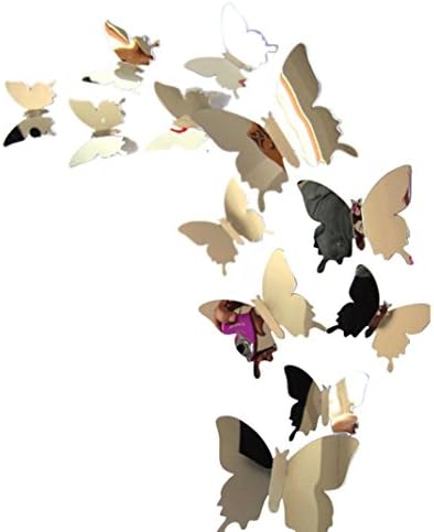 12 PCs 3D Mirror Butterflies Wall Stickers, Hmeng Office Home Room Decoration Butterfly Decals Art Wall Murals (Silver)